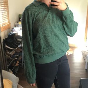 Green Textured Polo Sweater